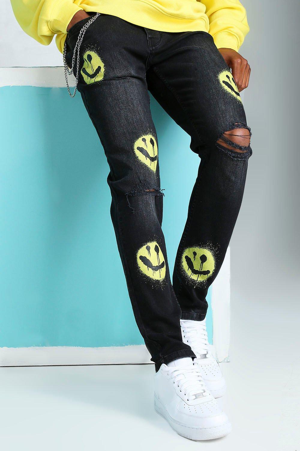 Jeans with yellow outlet rips